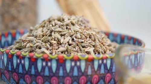 Bowl of Dried Lavender and Oil