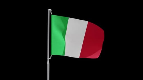 Realistic Waving Italian Flag on Pole Animation