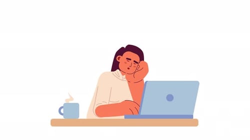 Tired Person Waking Up to Work Flat Design Animation