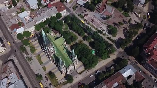 Drone aerial video of Saint Olga and Elizaveta Church