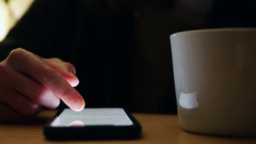 Woman Chatting Online on Smartphone Macro Close Up Typing Text Message Touching Touchscreen Keyboard