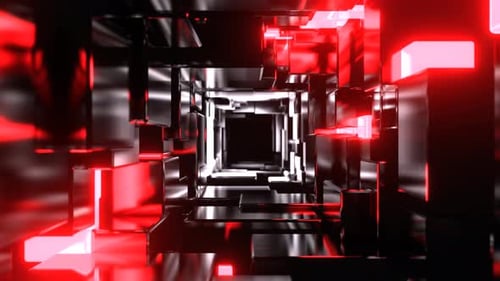 Red And White Infinite Strobe Sci Fi Corridor Made Of Metal Blocks Background VJ Loop In 4K
