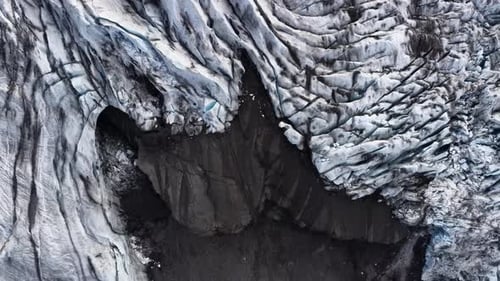 Vue aérienne des caractéristiques du glacier, Islande.