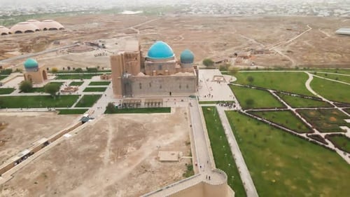 Aerial View of Mausoleum in Turkestan