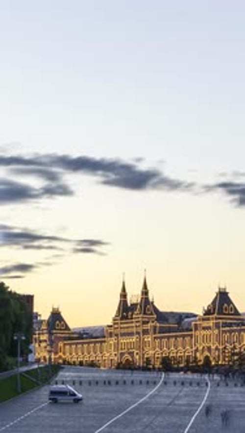 Time Lapse of Saint Basil Cathedral Moscow Kremlin and Red Square at Sunset Vertical Video