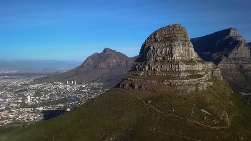 Flying towards the acme of Lions Head Mountain, Cape Town SA, Aerial Drone Flyover