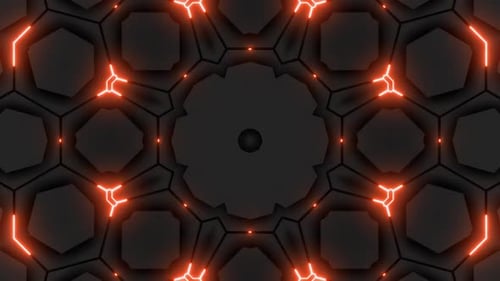 Motif hexagonal abstrait avec des lignes rouges brillantes