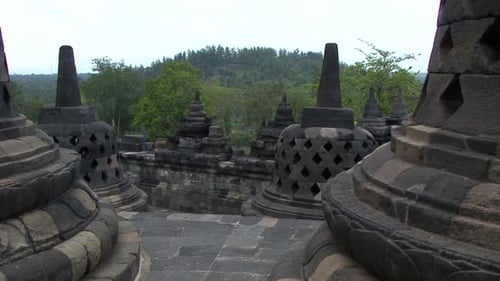 Stupas and the surroundings of Borobudur Temple, UNESCO World Heritage Site, Central Java, Indonesia