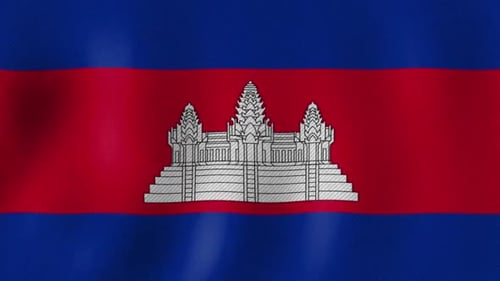 Cambodian Flag Waving Loop with Angkor Wat Icon