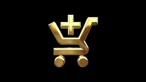 Golden 3D Shopping Cart with Plus Icon Rotation