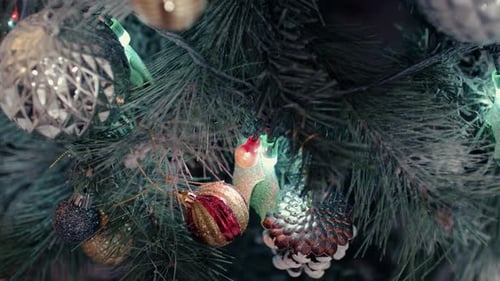 Christmas Tree Decorated with Baubles and Lights
