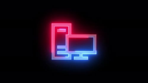 Glowing Neon Desktop Computer Icon Animation Loop
