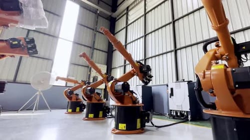 Roboterarm Arbeitender Industrieroboterarm. Industrieroboterarm zum Schweißen und Montieren
