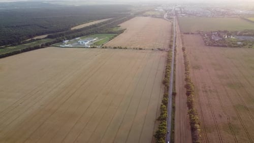 Panoramic Landscape Agricultural Wheat Fields Industrial Fields Forest City