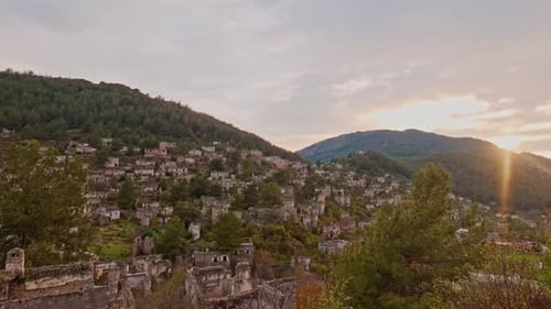 Abandoned Greek Village of Kayakoy at Sunset