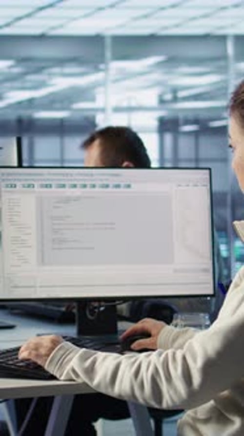 Desarrollador de software que trabaja en un centro de datos de seguridad de redes informáticas