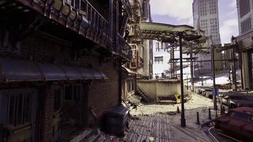 Futuristic Decaying Urban Street Environment Camera Animation