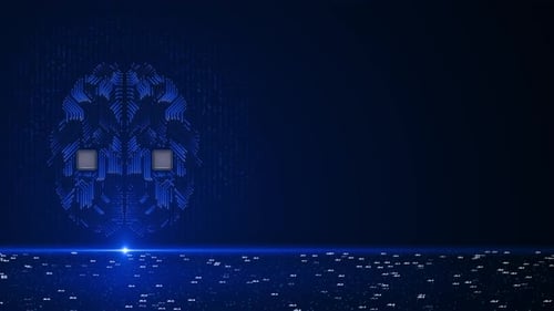 Animated Digital Brain Circuit Board with Data Flow Background