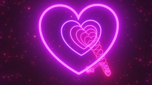 Hot Pink Love Heart Tunnel Floating In Outer Space Sparkling Stars - 4K