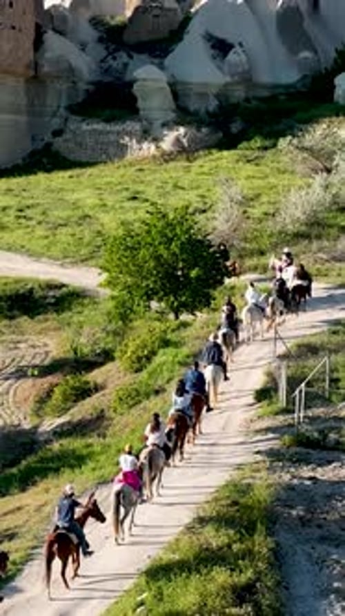 Vertical Video Horseback Riding in Cappadocia Aerial View