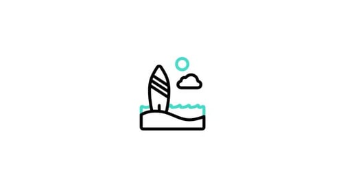 Animated Minimalist Surfing Beach Icon with Sun