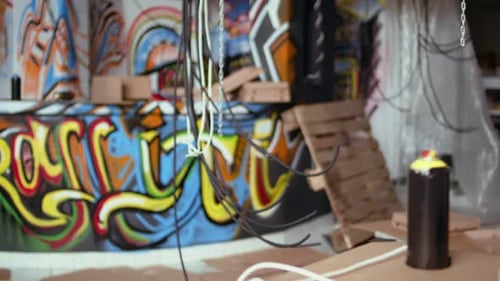 Empty Derelict Building with Creative Graffiti Street Art on Walls