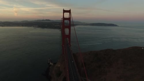 Golden Gate Bridge At Dusk, San Francisco, California, Aerial Shot