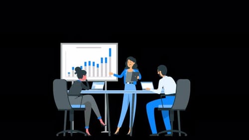 Office Worker Showing Work Presentation To His Bosses 4K Alpha Channel