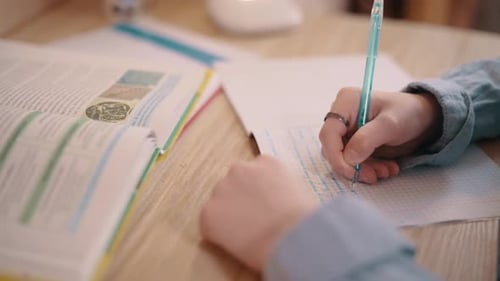Student Doing Homework at Desk in Home