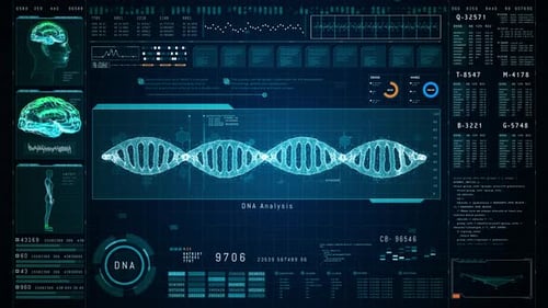 Futuristic Head-Up Display with DNA and Medical Data Analysis