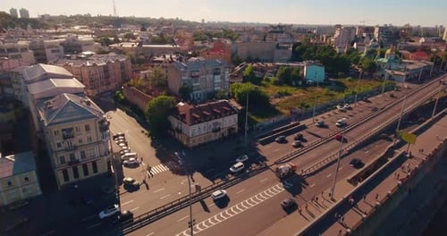 Aerial View of the City of Kyiv in Summer at Sunset Capital of Ukraine
