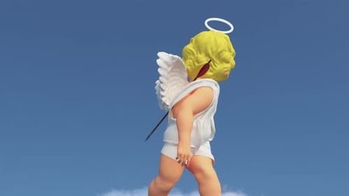 Funny Angel Cupid with Wings Dancing on a Cloud