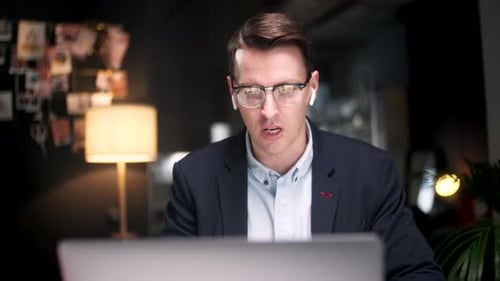 Businessman Talking On Video Conference Online In Office Internet Online Meeting Conference In