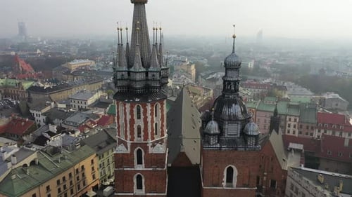 Aerial View of a grand church in Krakow City, Poland