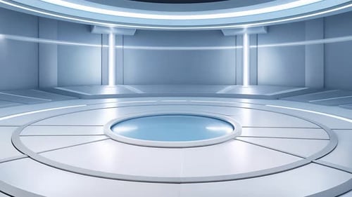 Futuristic Virtual Studio Stage with Glowing Platform Background Loop