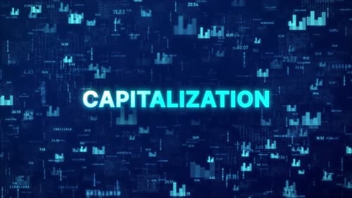 CAPITALIZATION Concept over animated stock market background with chart, numbers and matrix codes