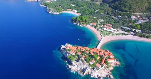 Aerial view of Sveti Stefan island. Sveti Stefan island Montenegro