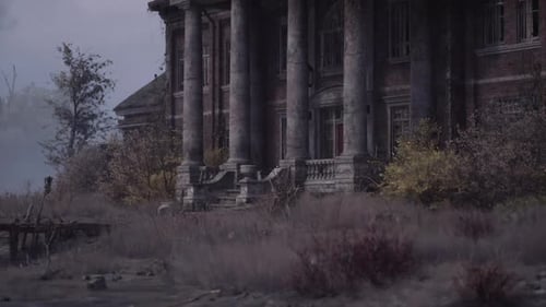 Eerie Abandoned Mansion with Fog Slow Pan
