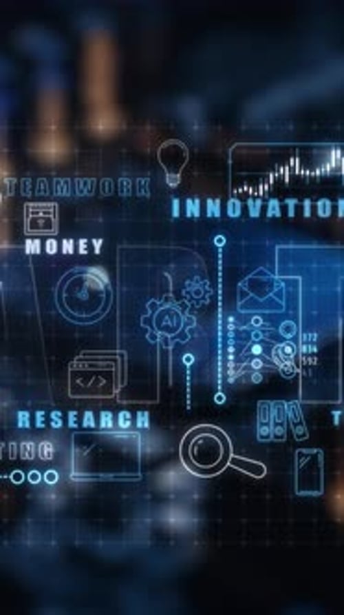 Infographics in Motion Over a Silicon Chip Background