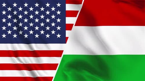 USA and Hungary Flags Waving Smoothly