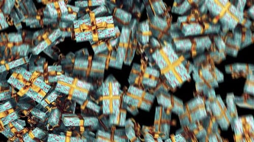 Animated Falling Christmas Gift Boxes with Gold Ribbons