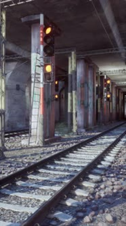 Ferrovia abandonada com semáforo
