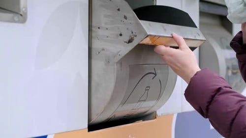 Hand Placing Item in Recycling Bin Close-Up