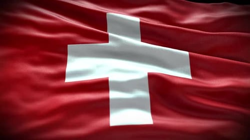 Realistic Swiss Flag Waving Seamlessly with Fabric Texture