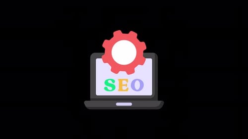 SEO Laptop with Gear Animation in Flat Design