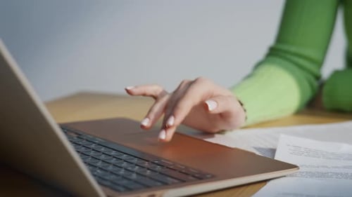 Businesswoman Hands Pressing Laptop Office Closeup Accountant Using Calculator