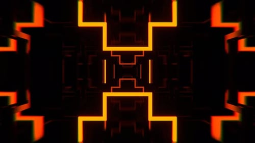 Red And Orange Neon Tunnel With Flashing Geometric Shapes Background Vj Loop I 4K