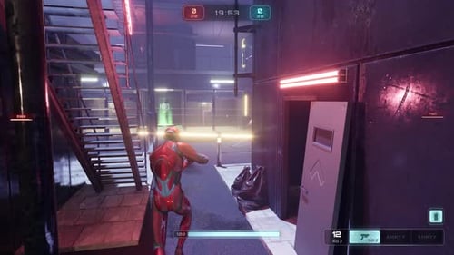 First Person Shooter Game Footage in Neon Cyberpunk City