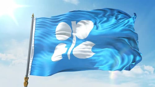 Realistic 3D OPEC Flag Waving on Sunny Blue Sky