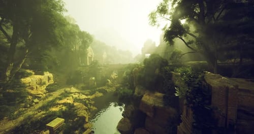 Serene Outdoor Scene Peaceful Journey Along Carved Stone Trail
